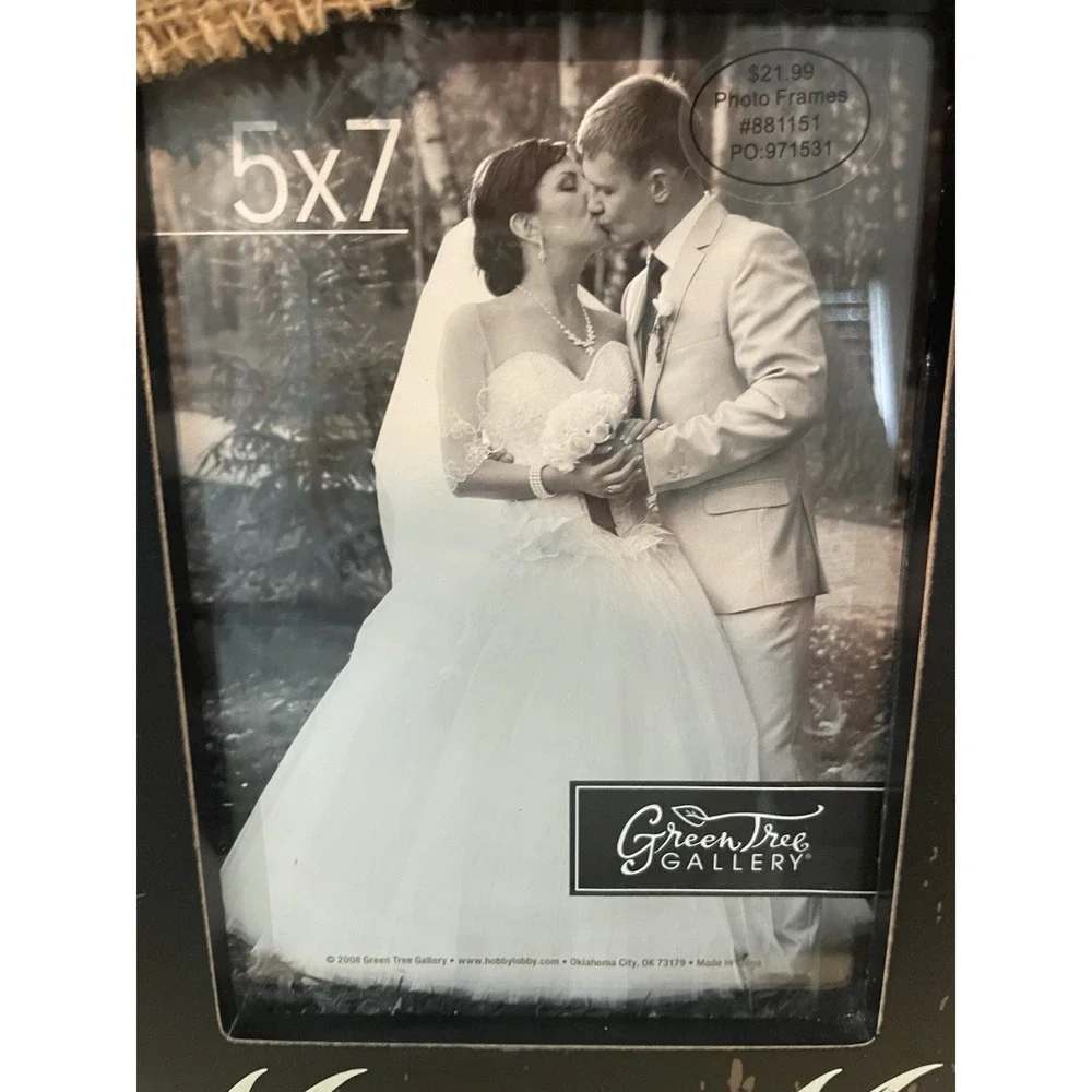 5x7 Mr. & Mrs. Rustic Farmhouse Barn Wood   Burlap Bow Wedding Picture Frame New